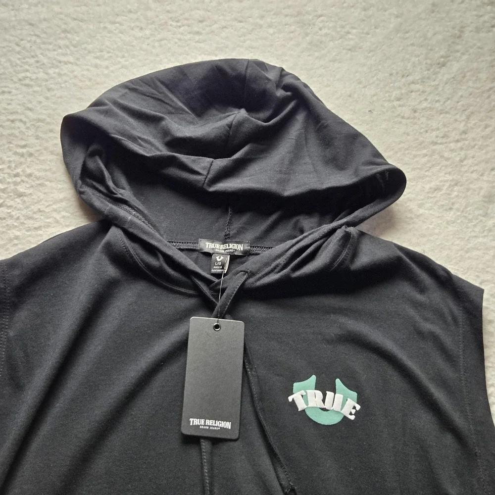 True Religion Hoodie Mens Large Black Sleeveless Crafted With Pride Graphic Top